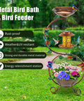 All In One Metal Bird Bath With Flower Planter Pedestal And Solar Bird Feeder For Outdoor Gardens Sturdy Rust Proof Stand