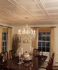 Elegant dining room with Glue Up Foam Ceiling Tiles White Pack Of Eight Covering 21.6 Square Feet Lightweight Insulating Popcorn Ceiling Cover Paintable With Water Based Paint Easy To Install And Clean.