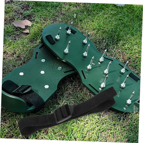 8 Pack Garden Aerator Shoes Straps Easy Assembly For Lawn And Patio Aerating Spikes Shoes Not Included displayed on grass