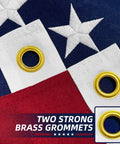 Durable Outdoor American Flag 3x5 Ft Tearproof Heavy Duty Spun Polyester with embroidered stars and brass grommets close-up.