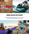 Double Deluxe Hammock 11 Ft Long, 500 Lb Capacity, Ultra Light Packable Ripstop Nylon For Hiking, Camping, And Travel
