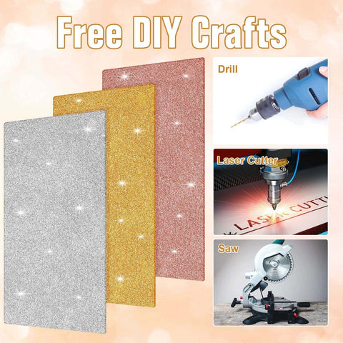 Amyhill glitter acrylic sheets, 3 pcs, 2.5 mm thick, silver, gold and rose pink, 6.3 x 11.4 in