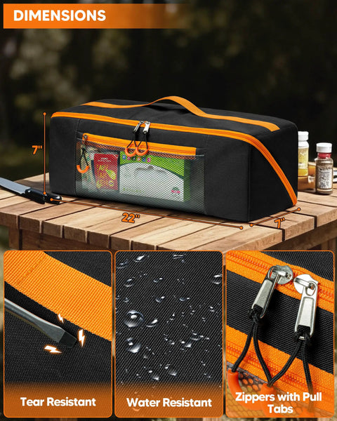 22 Inch Grill Tool Storage Bag With Dual Inner Compartments All In One Carryall For Grill Utensils Griddle And Barbecue Tools Black Heavy Duty 600D Polyester Water Resistant
