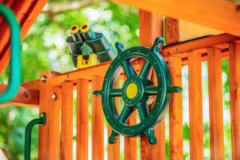 Captain Ship Wheel Swing Set Accessory With 20 Inch 360 Degree Rotating Wheel Mounts To Any Backyard Playset