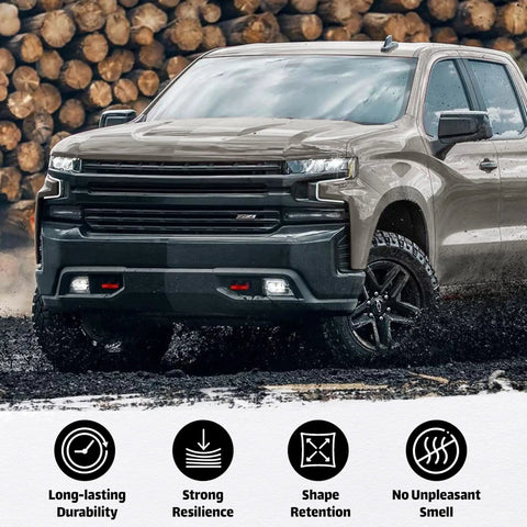 Red Front Tow Hook Covers For Chevy Silverado 1500 And GMC Sierra 1500 Street Ready Tow Hook Cap Set on truck