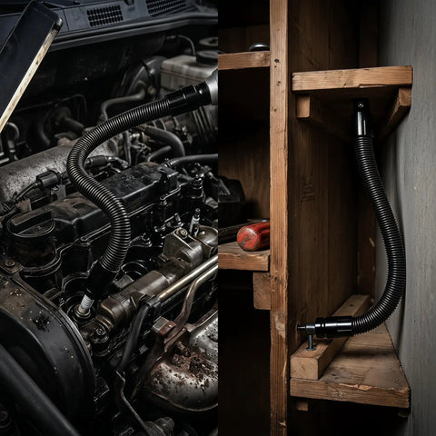 Secure Socket Locking 360 Degree Flexible Wrench Extension Rod For Workin In Tight Spots Bendable Extension Bar installed in engine and shelf