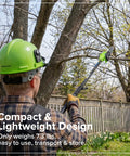 Heavy Duty 24V Brushless Cordless Pole Saw With Eight Inch Guide Bar Cracks Through Thick Limbs And Garden Overhaul Makes Pruning A Total Cinch Includes Rugged Carry Bag For Backyard Titans in use, user pruning tree branches.