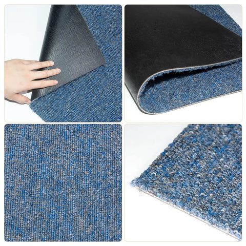 20 Pack 20x20 Inch Carpet Tiles With Stickers, Reusable, PVC Backed, Slip-Resistant, Non Slip Backing, Waterproof, Blue