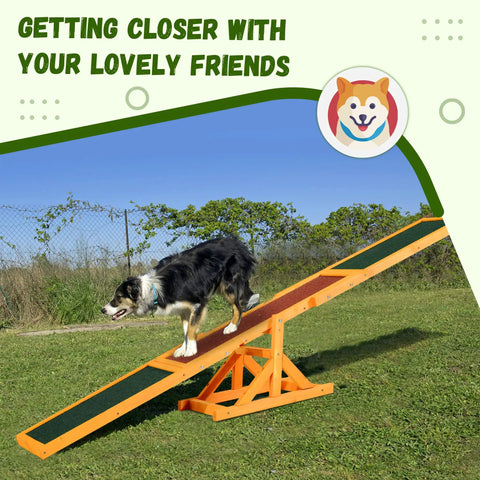 71 Inch Wooden Dog Agility Seesaw Teeter for Backyard Training, fir wood with non-slip surface, medium dog balancing outdoors