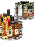 Clear 9 Inch Lazy Susan Organizer Turntable For Spice Cabinet Storage And Kitchen Organization 2 Pack with spices and bottles