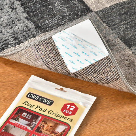 12 Piece Rug Pad Gripper Set For Hardwood Floors With Non Slip Pads under area rug corner on wood floor