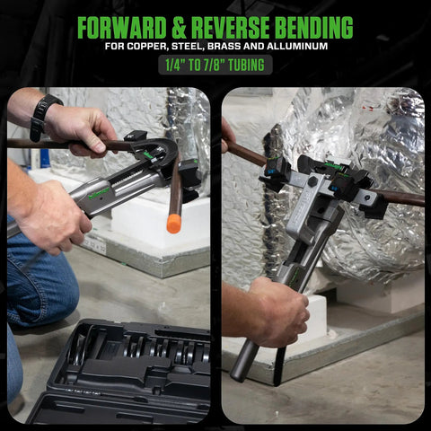 Using Compact Tube Bender Kit With Reverse Bending Attachment For 1/4 To 7/8 Inch Tubing And Pipe, Black, Easy Setup in action.