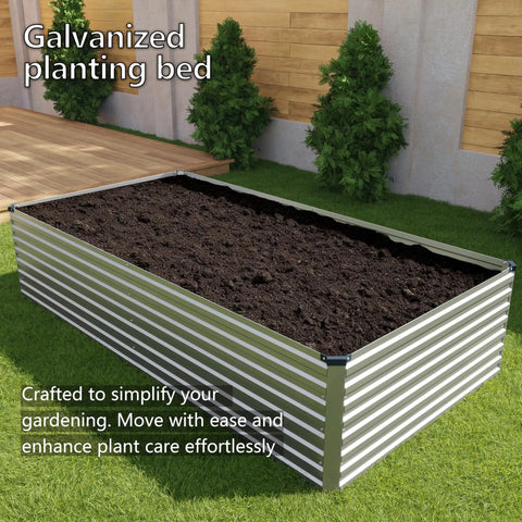 Galvanized Raised Garden Bed Kit For Outdoor Patio, Large 8x4x2 Ft Rectangular Metal Planter Boxes, Deep Root Bed, Silver