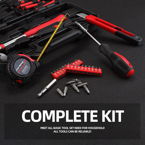 Must Have Essential Home Tool Set Kit With Storage Case For Quick DIY Fixes, including screwdrivers and tape measure