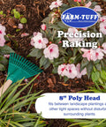 Heavy Duty 8 Inch Garden Rake With A 48 Inch Hardwood Handle For Shrubs And Flower Beds Compact Rake For Tight Spaces And Precise Yard Cleanup Great For Mulching Weeding And Leaf Cleanup In Small Or Narrow Beds in a flower bed.