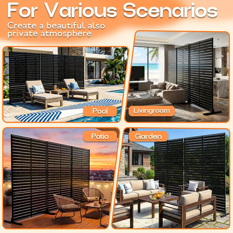Heavy Duty Metal Privacy Screen 72 Inch High By 47.2 Inch Wide With Stand For Balcony Deck Patio Lawn Garden Outdoor Privacy Fence Panel Black Louvered Keeps Nosy Neighbors At Bay in various settings