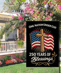 Blessings America Garden Flag 12x18 Burlap Double Sided All American Patriotic Cross Design With American Flag One Nation Under God