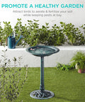 28 Inch Pedestal Bird Bath With Fleur De Lis Accents, Vintage Outdoor Resin Garden Decor in garden setting