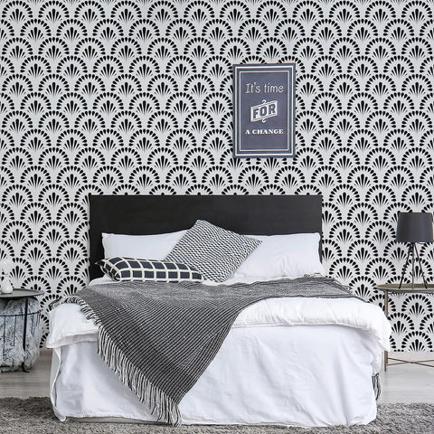 Black Geometric Peel And Stick Wallpaper For Bedroom Accent Walls And Drawer Liner Removable Self Adhesive Vinyl Contact Paper adds modern decor to a cozy bedroom.