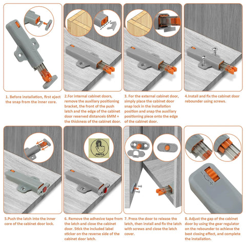 Push To Open Door Latch Kit 5 Pack Non Magnetic Heavy Duty Hidden Door Push Release installation guide