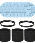 Beefed Up Replacement Paper Disc And Foam Sleeve Filter Kit For Wet Dry Vacuum Cleaners 5 Gallon And Up 6 Pack Reusable Paper Disc Filter And Foam Sleeve Compatible With Most Shop Vac Models And Accessories showing paper discs and foam sleeves
