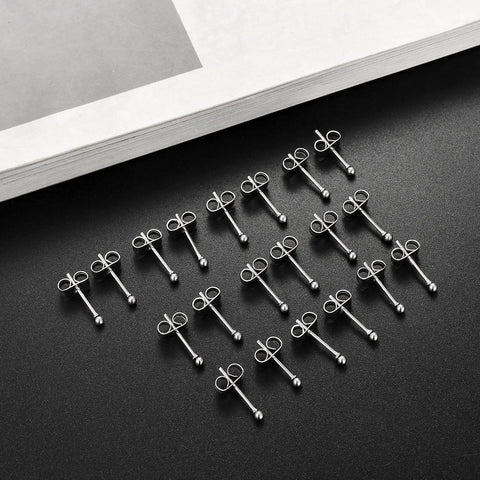20 Pair 20G 2mm Tiny Stud Earrings Set In 316L Stainless Steel With CZ Ball Studs And Steel Ball Designs For Men And Women Daily Wear Friendly Multipack With Eye Catching Shine And Durable Affordable Earring Set.