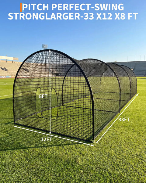 33 Feet Batting Cage With Frame And Net For Baseball Softball And Golf Practice In Backyard Or Field Full Enclosure For Safe Hitting And Pitching Drills