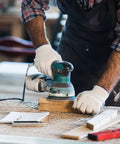 Person using DA orbital sander with 6 Inch Hook And Loop Sanding Discs Set With 24 Pcs Wet Dry Sandpaper Grit 1000 1500 2000 3000