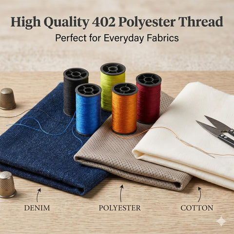 Portable Sewing Kit For Beginners And Kids 142 Piece Travel Set With multicolor thread, fabrics, scissors, and thimble.