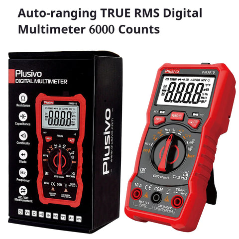 6000 Counts Digital Multimeter Auto Ranging TRMS with box packaging and LCD display for AC DC voltage, current measurement