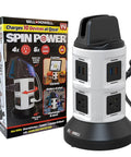Spin Power Deluxe Eight Outlet Surge Protector Power Strip Tower With Six USB Ports And Forty Five Inch Retractable Cord