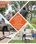 Collage of people playing with Two Regulation Size Golf Course Themed Cornhole Boards With Resin Filled Bags at outdoor events.