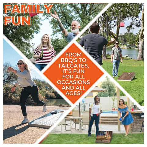 All Weather Golf Course Themed Cornhole Boards For Backyard Fun And Outdoor Games Two Durable Outdoor Boards in use at a family gathering