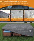 Beefy Heavy Duty Patio Furniture Cover Waterproof And Anti UV 500D Tear Resistant For 7 To 12 Seat Sectional Sofa And Table Sets 110 X 84 X 28 Inches Gray All Weather Ready shown in use on outdoor furniture