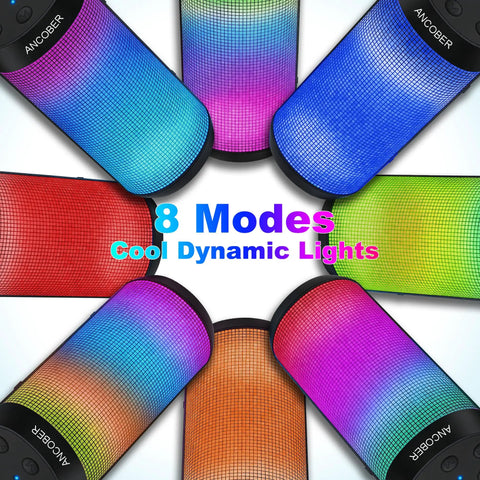 Image of 20W Portable Bluetooth Speaker With Crankin Loud Stereo Sound, showing colorful 8 LED light modes emphasis