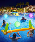 Family playing with 16 Inch Light Up Glow Beach Ball With 8 LED Modes For Night Pool Fun, Waterproof LED Ball For Adults Teens And Kids