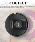 PowerDetect Self Empty Robot Vacuum demonstrating floor detection on carpet and hard floor