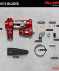 Image showing components of a 12V Fuel Transfer Pump 20 GPM Pump Only Durable Cast Iron Construction, including removable junction box, nozzle boot, street elbow, and more.