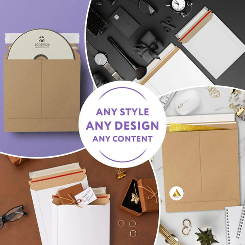 Assorted Stay Flat 17 By 21 Inches White Kraft Rigid Mailers Pack Of 50 With Self Seal Closure for versatile content.