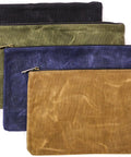 Waxed Canvas Zipper Pouch Set, Heavy Duty Tool Organizer Bags, 12.5 By 7 Inches, 4 Pack In Tan Olive Navy Black, Water Resistant