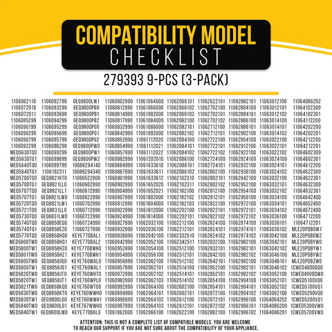 Compatibility model checklist for Dryer Terminal Block Screws Kit 3 Pack Nine Piece Replacement For Whirlpool Kenmore Maytag