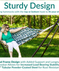 Heavy Duty Outdoor Hammock Stand For 9 To 14 Foot Hammocks, Bronze Finish, 550 Pound Capacity, in use with woman relaxing
