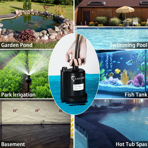 Half Horsepower Submersible Sump Pump 2450 GPH Water Transfer Pump Portable Electric For Hot Tubs Pools Basements Gardens Ponds