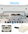 Rear view of Mazda radio panel with connectors for Wireless Hands Free Bluetooth Car Kit With USB AUX Port And Three Point Five Millimeter Audio Jack Built In Microphone Clip On Design Bluetooth Five Oh Crystal Clear Calls Steering Wheel And Radio Panel Controls Compatible With Mazda RX8 RX7 CX7 MPV MX5.