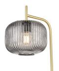 Etched Glass Floor Lamp With Brushed Brass Finish Smoke, Retro Vibe Meets Mid Century Modern Style, detailed view of lamp head