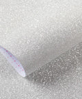 Close-up of Silver Glitter Peel And Stick Wallpaper For Dresser And Desks, showing texture and self-adhesive vinyl backing.