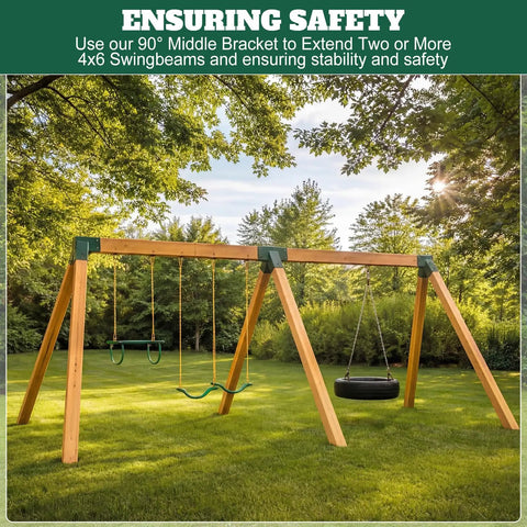 Heavy Duty Swing Set Bracket Kit For DIY Outdoor Playground Three Piece A Frame Hardware Set Built Tough With Two Main Brackets And One Middle Bracket Green Finish For Easy Assembly