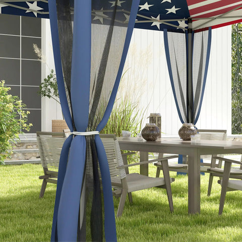 10x10 Pop Up Canopy Tent With Netting And Carry Bag Instant Gazebo Screen House set up in backyard patio showing mesh sidewalls.