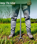 Person using Twist Tiller Hand Tool With Removable Big Claw Garden Claw Cultivator Long Handle Steel Tiller in garden