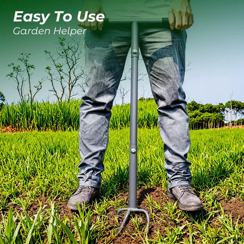 Person using Twist Tiller Hand Tool With Removable Big Claw Garden Claw Cultivator Long Handle Steel Tiller in garden